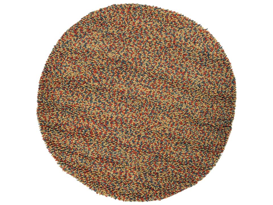 Gems Hand-Woven Round Area Rug in Wool with Green Blue and Red Accents