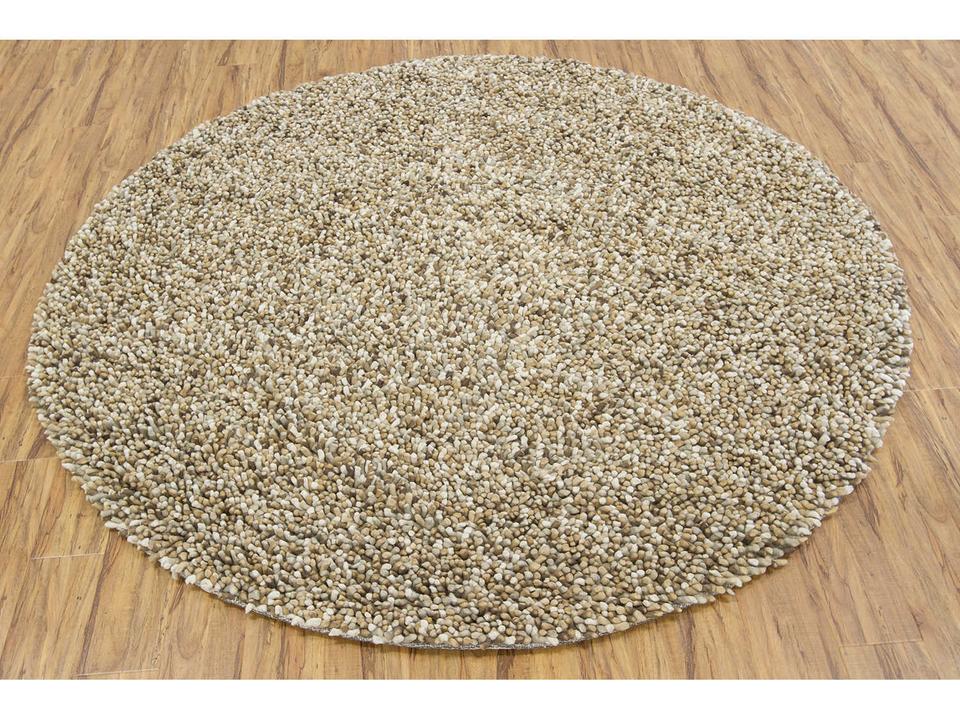 Gems Round Area Rug in Hand-Woven Wool and Cotton Blend Taupe Beige and Tan