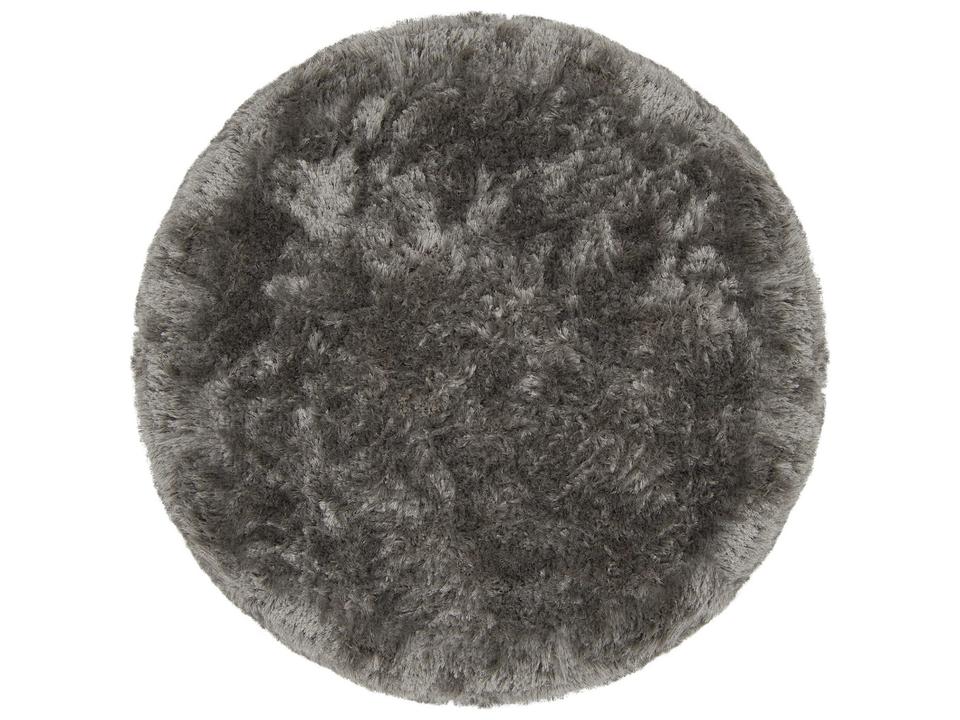 Giulia Grey Round Shag Area Rug in Hand-Woven Polyester