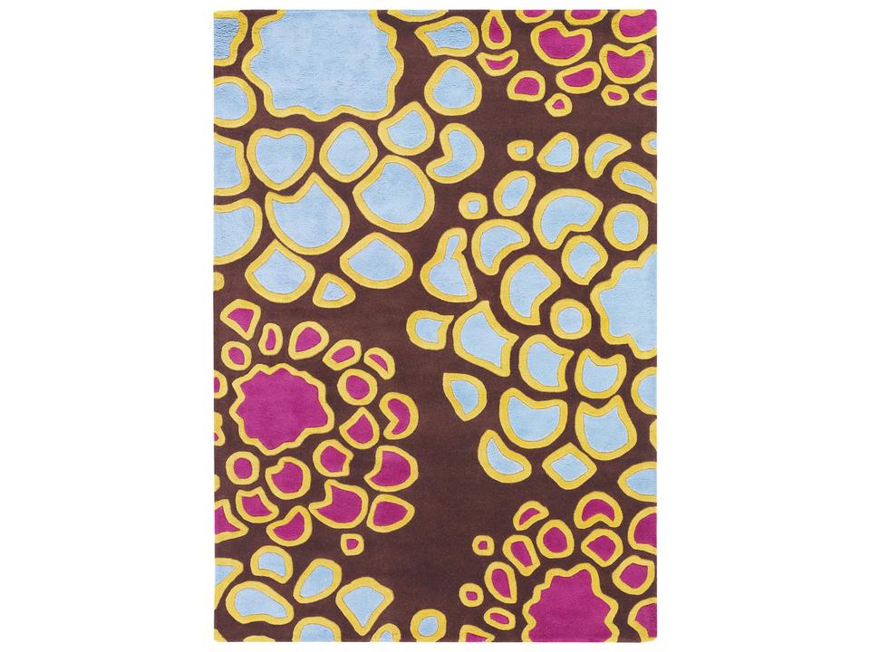 Inhabit Floral Hand-Tufted Wool Area Rug in Brown Blue and Yellow