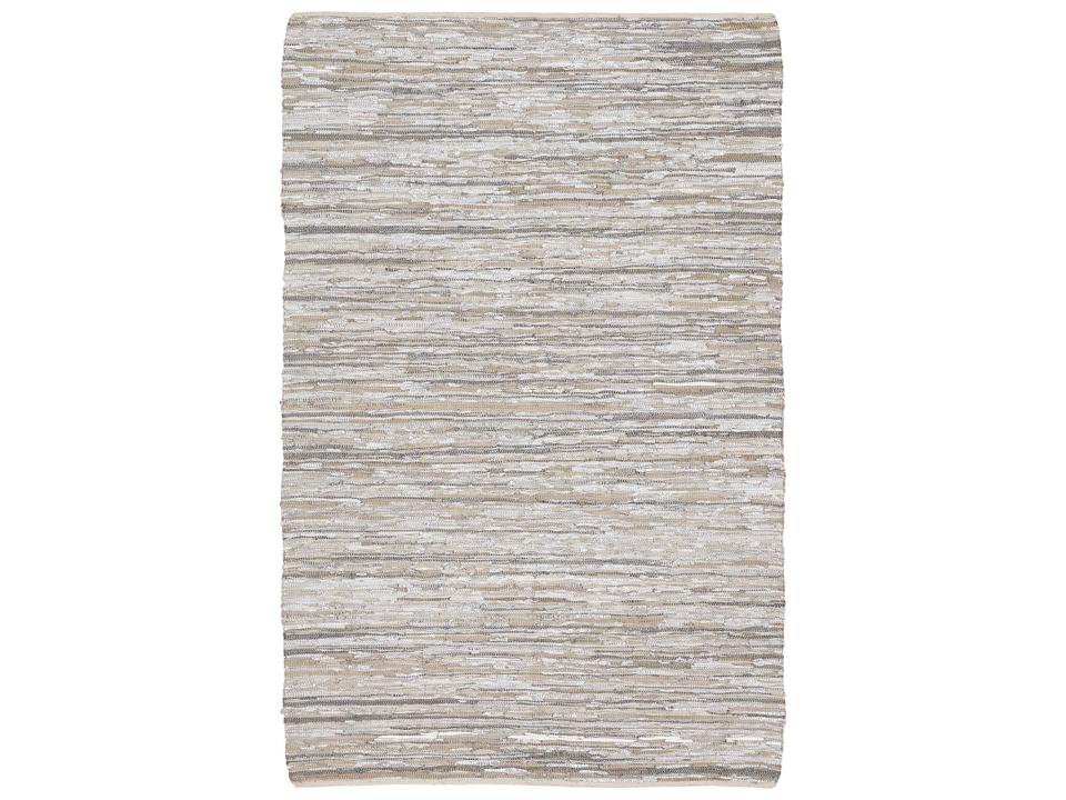 Jazz Striped Flatweave Area Rug in Leather and Cotton
