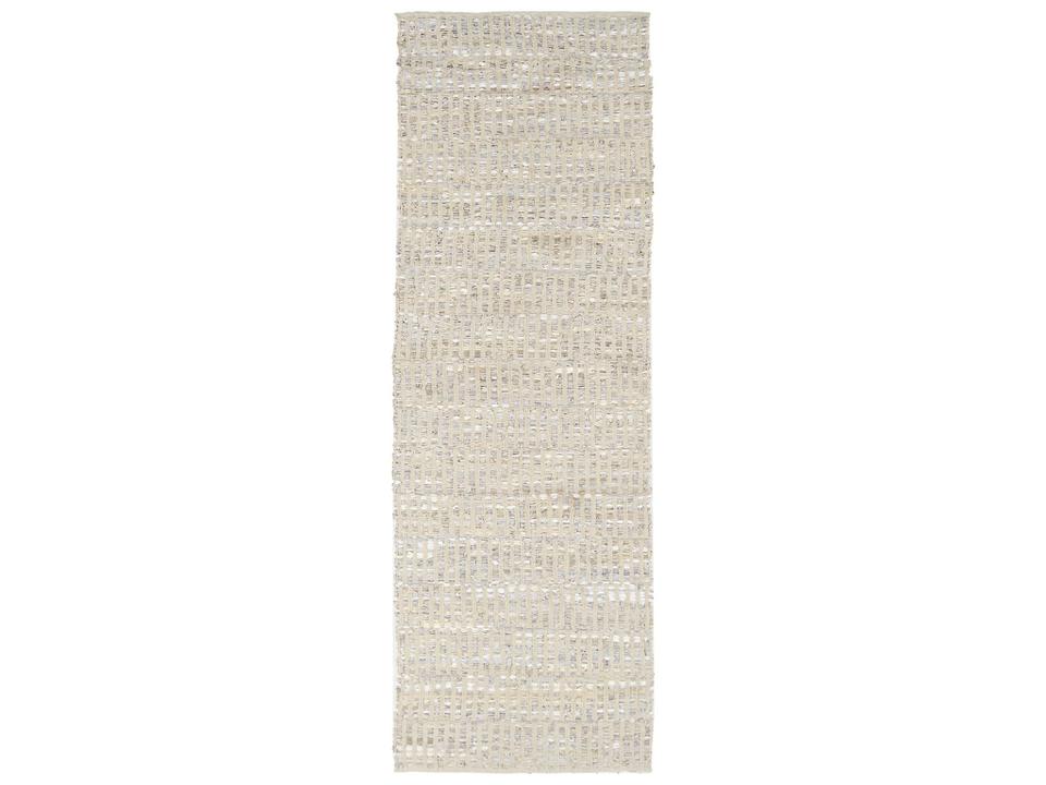 Jazz Hand-Woven Leather Cotton Area Rug Runner in Grey Tan