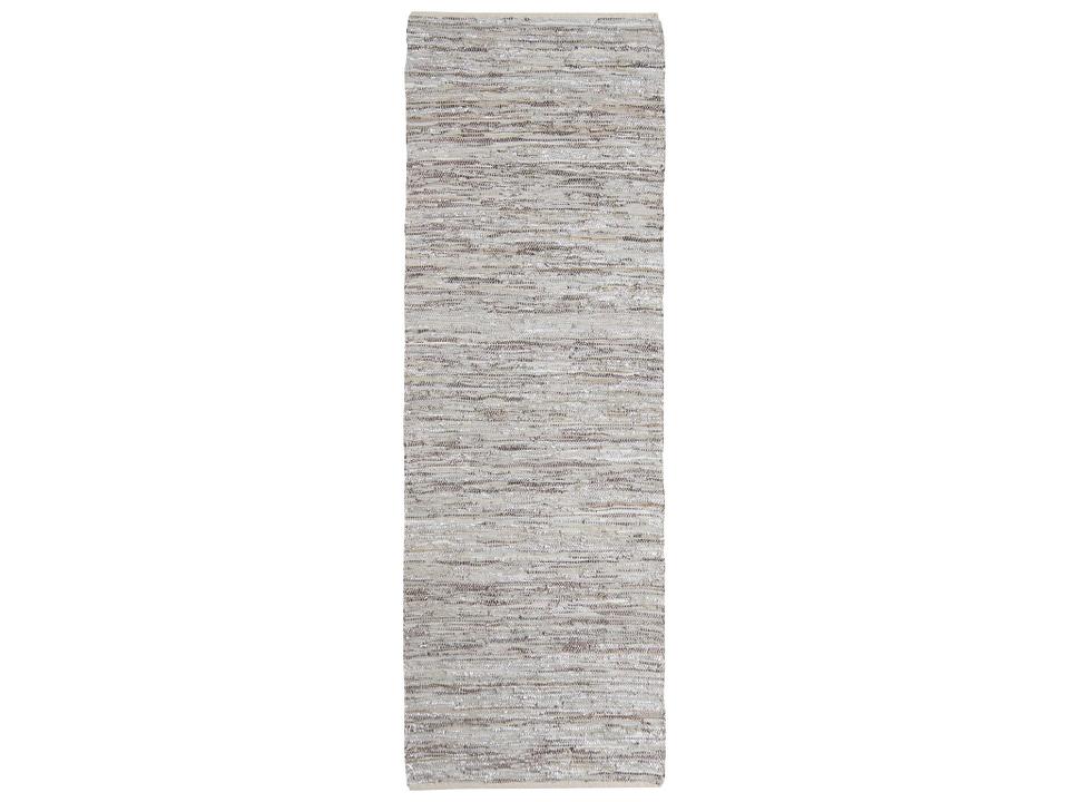 Jazz Hand-Woven Reversible Leather Cotton Runner Rug in Silver Grey Tan