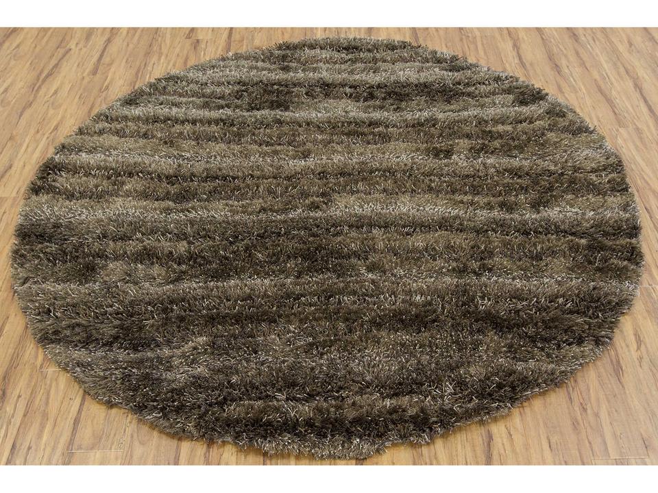 Kapaa Hand-Woven Round Shag Area Rug in Brown Wool Blend