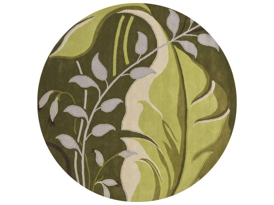 Kronos KRO-6302 Round Hand-Tufted New Zealand Wool Area Rug in Green Cream Grey