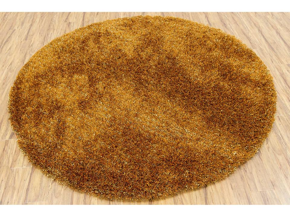 Mai 7'9 Round Hand-Woven Shag Rug in Gold and Orange with Cotton Backing
