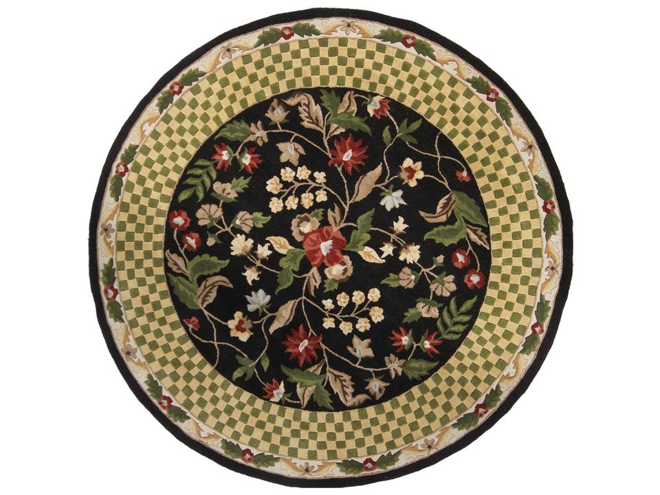 Metro Round Hand Tufted Wool Area Rug in Black Gold Green Brown