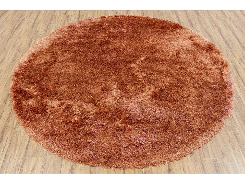 Naya Round Hand-Woven Polyester Shag Area Rug in Orange and Beige