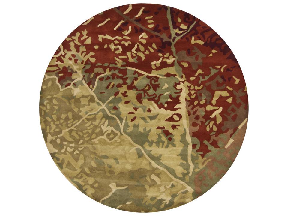 Nirvana Hand-Tufted Wool Round Area Rug in Burgundy Grey Green Tan Black