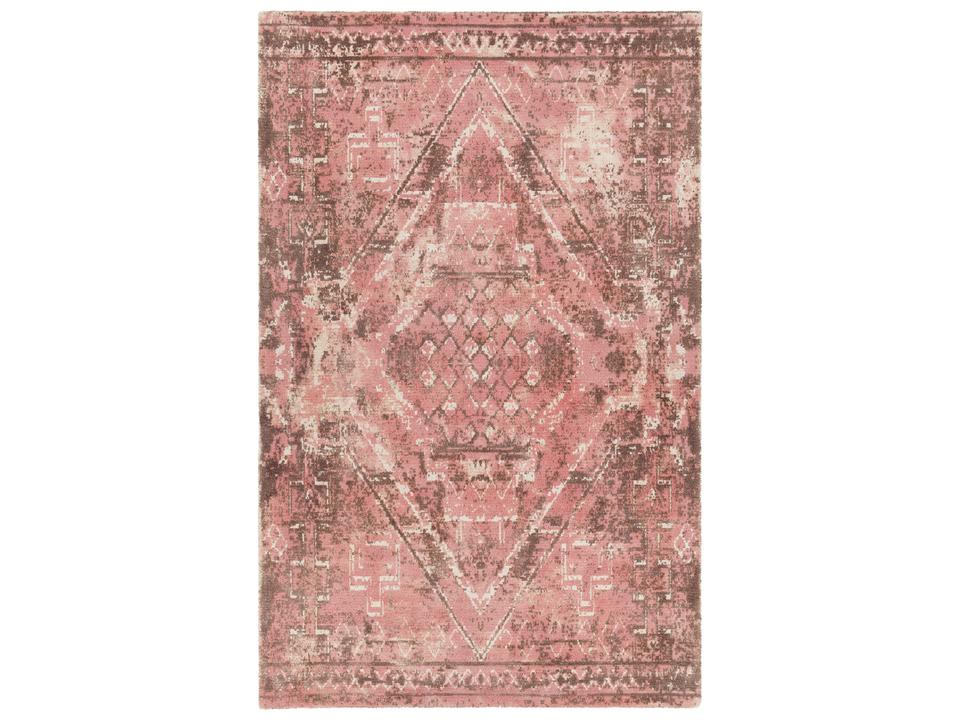 Tayla Hand-Tufted Wool Area Rug in Pink Brown and White Geometric Pattern