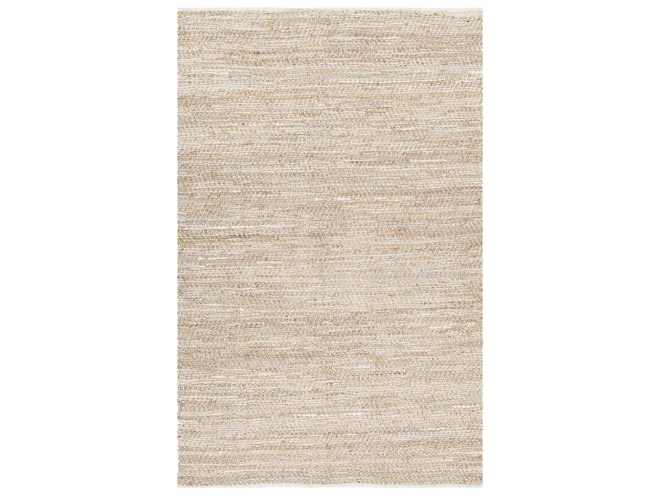 Tenola Chevron Hand Woven Area Rug in Jute Leather and Cotton Beige