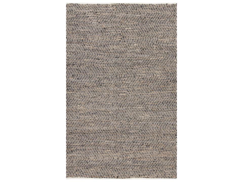 Tenola Black Hand Woven Jute Leather Cotton Area Rug