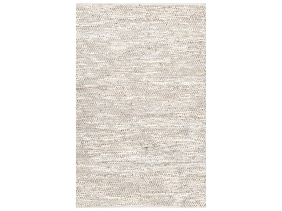 Tenola Hand-Woven Jute Leather Cotton Chevron Area Rug in Silver