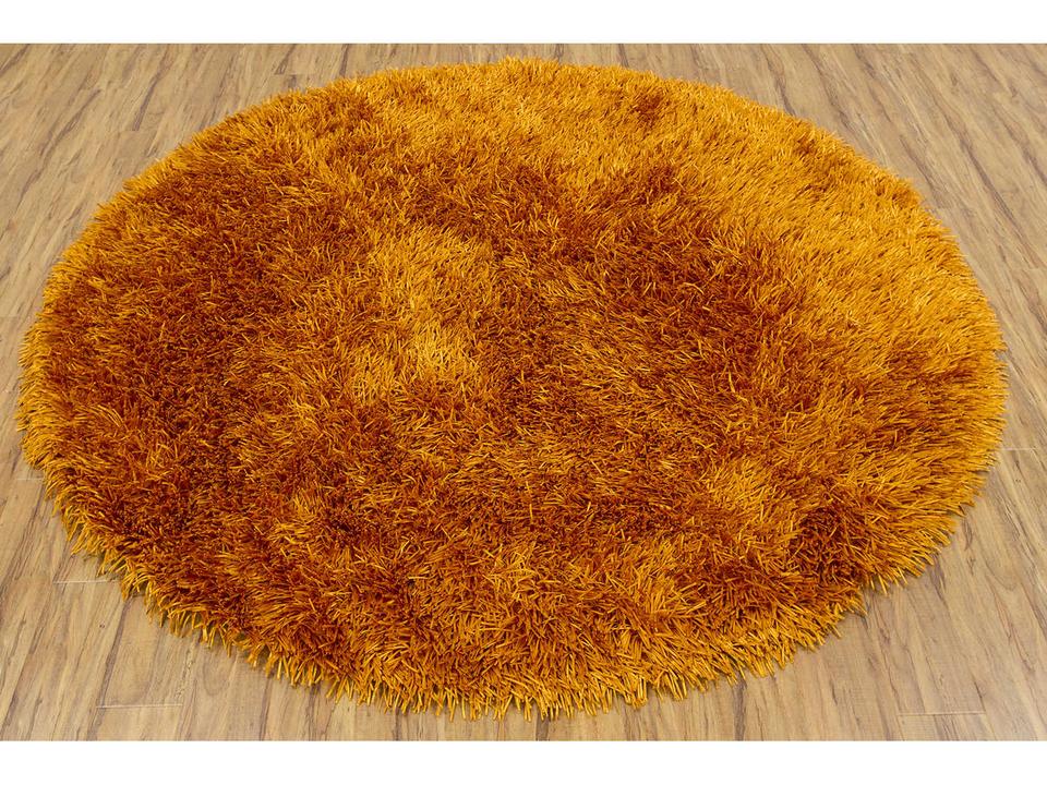 Tirish Hand-Woven Polyester Shag Area Rug in Orange Round 7 Ft 9 In