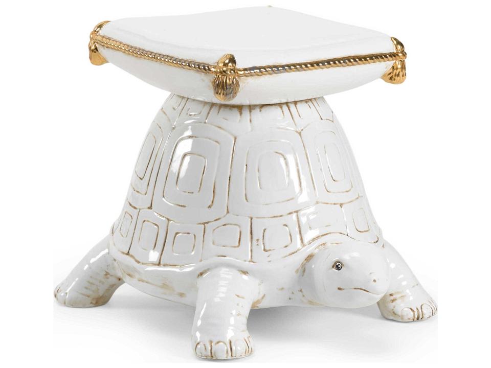 Antique White Metallic Gold Glaze Accent Stool