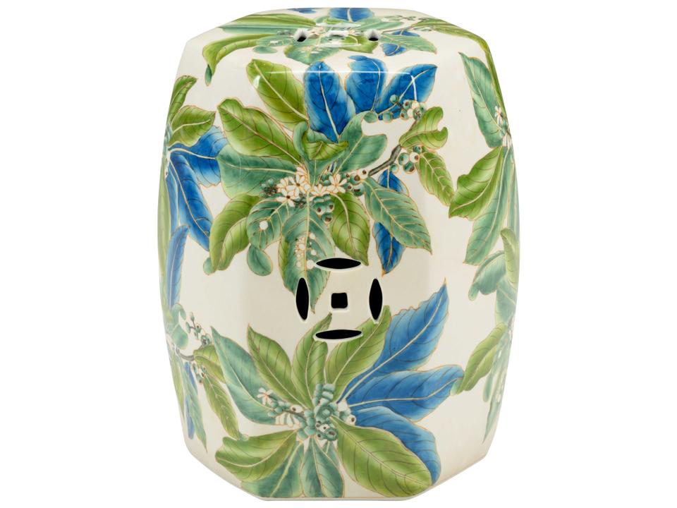 Floral Ceramic Garden Seat with Hand-Painted Botanical Motif