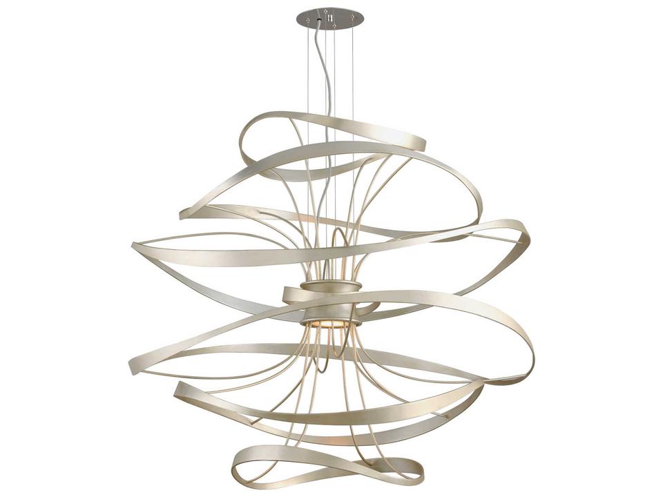 Calligraphy 2-Light LED Chandelier in Silver Leaf Polished Stainless and Hand-Crafted Iron