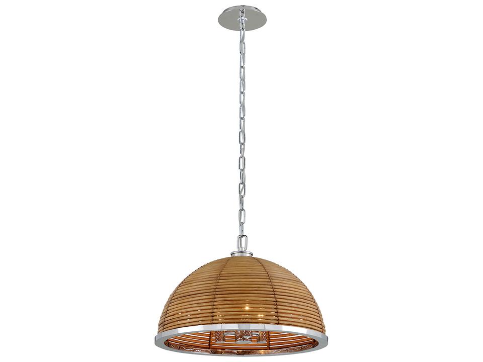 Carayes 3-Light Chandelier in Stainless Steel and Natural Rattan