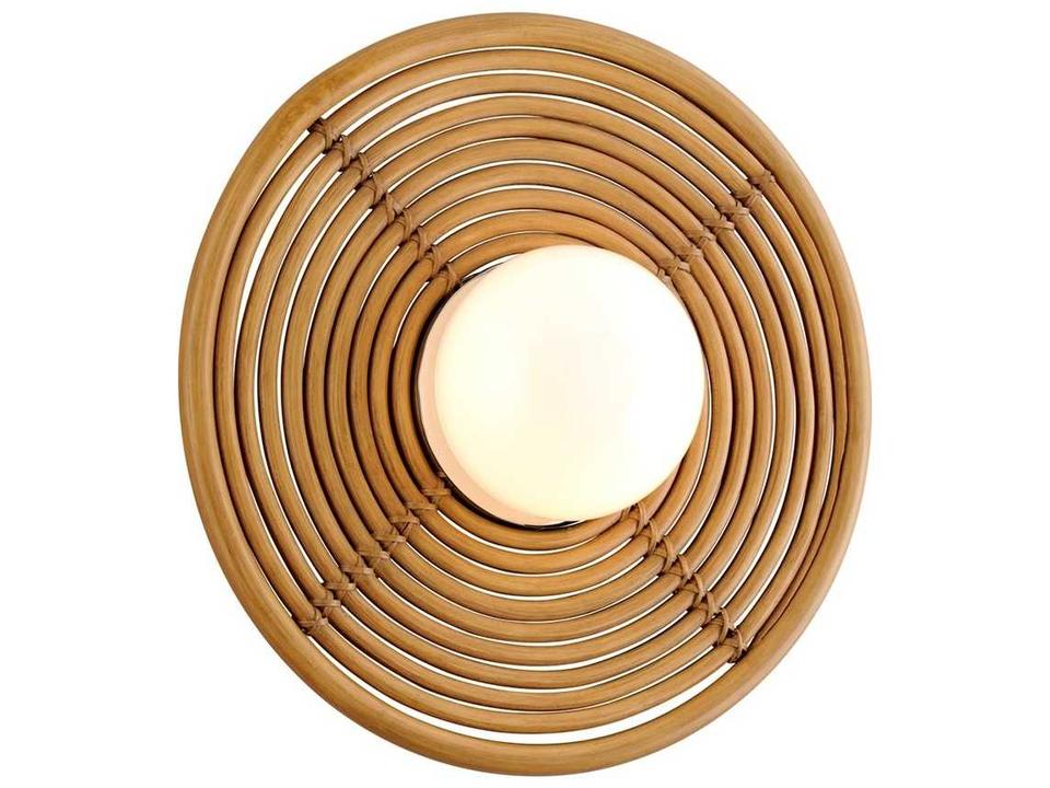 Hula Hoop 1-Light Wall Sconce in Natural Rattan and Stainless Steel with Opal Glass