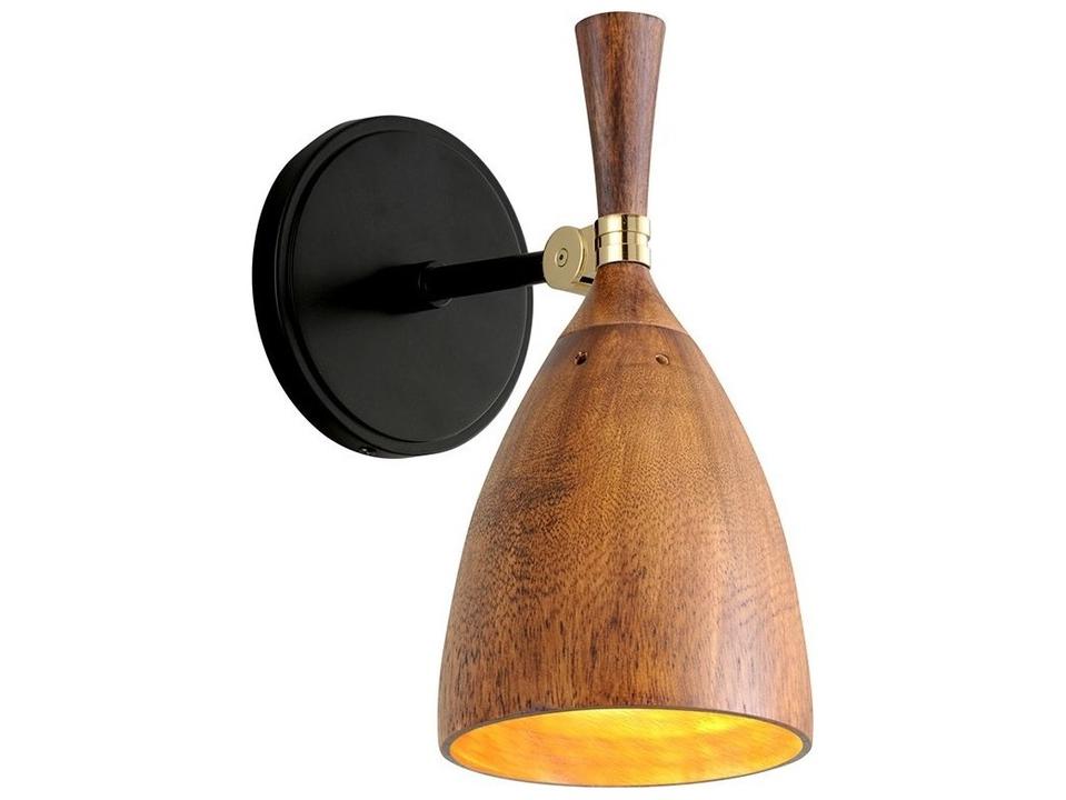 Utopia 1-Light LED Wall Sconce in Black Brass and Acacia Wood