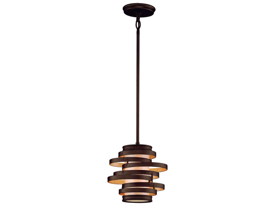 Vertigo One-Light Pendant in Hand-Forged Iron Bronze and Gold Leaf