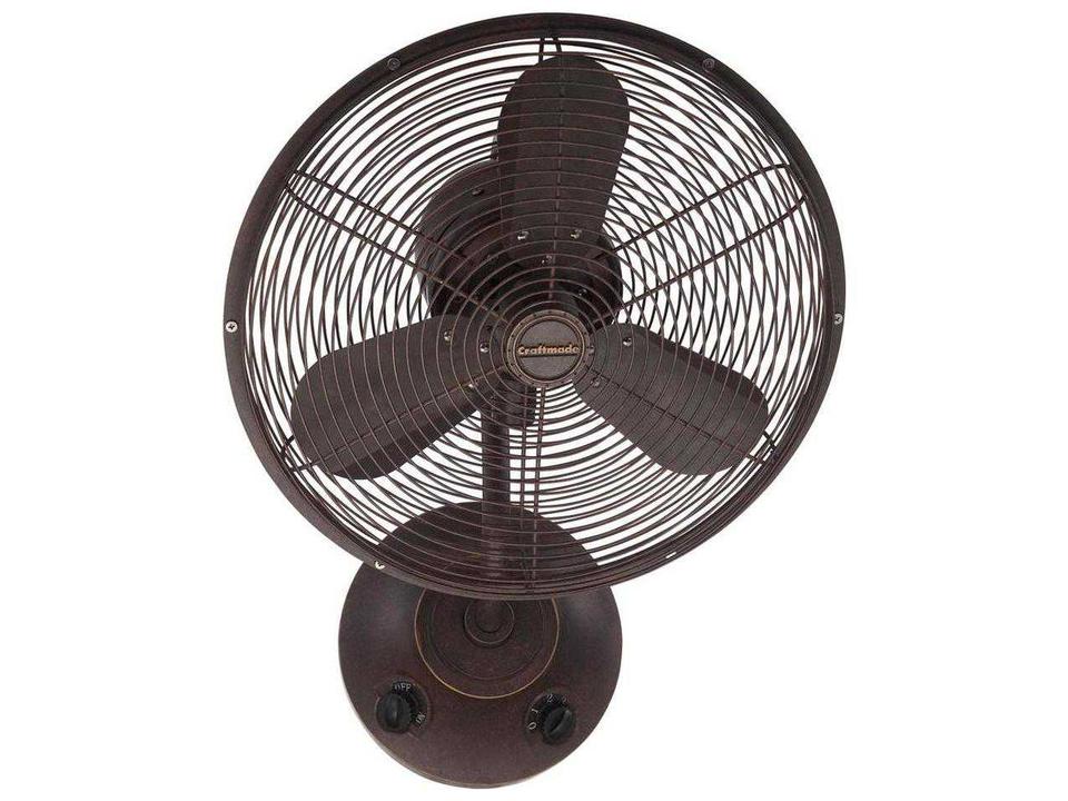 Bellows I 14-Inch 3-Blade Oscillating Indoor Outdoor Wall Mount Fan in Aged Bronze Textured