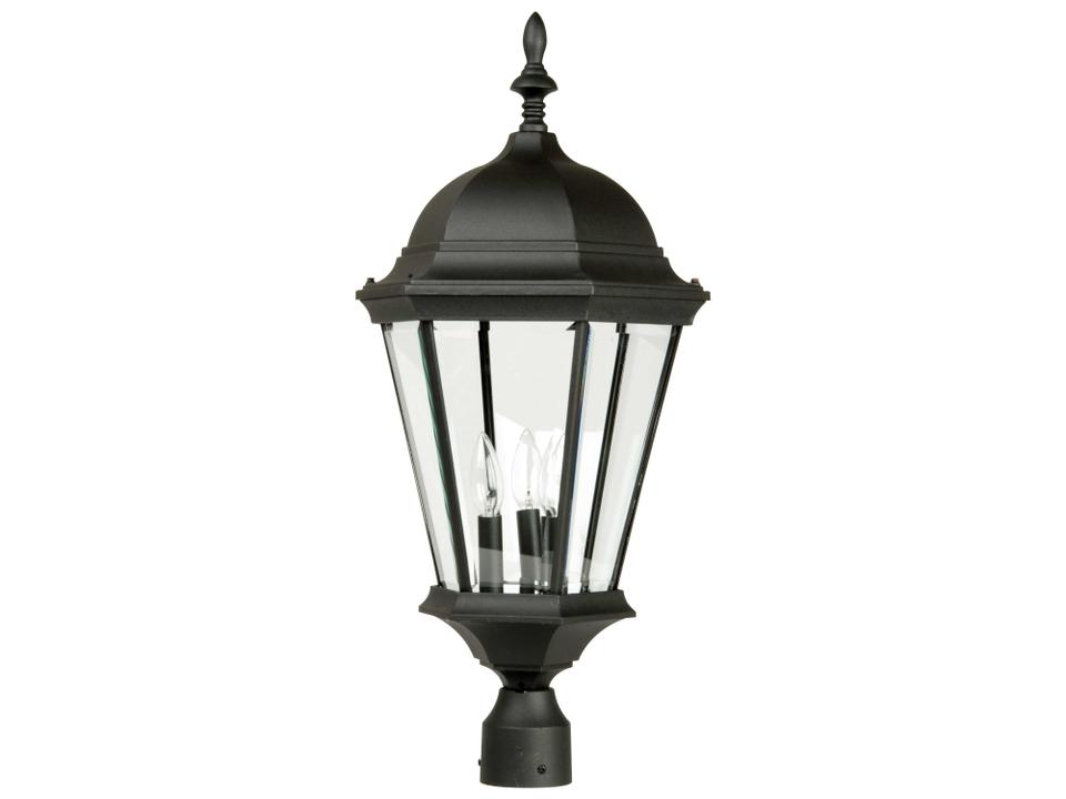 Straight Glass Cast 3-Light Outdoor Post Mount in Textured Black