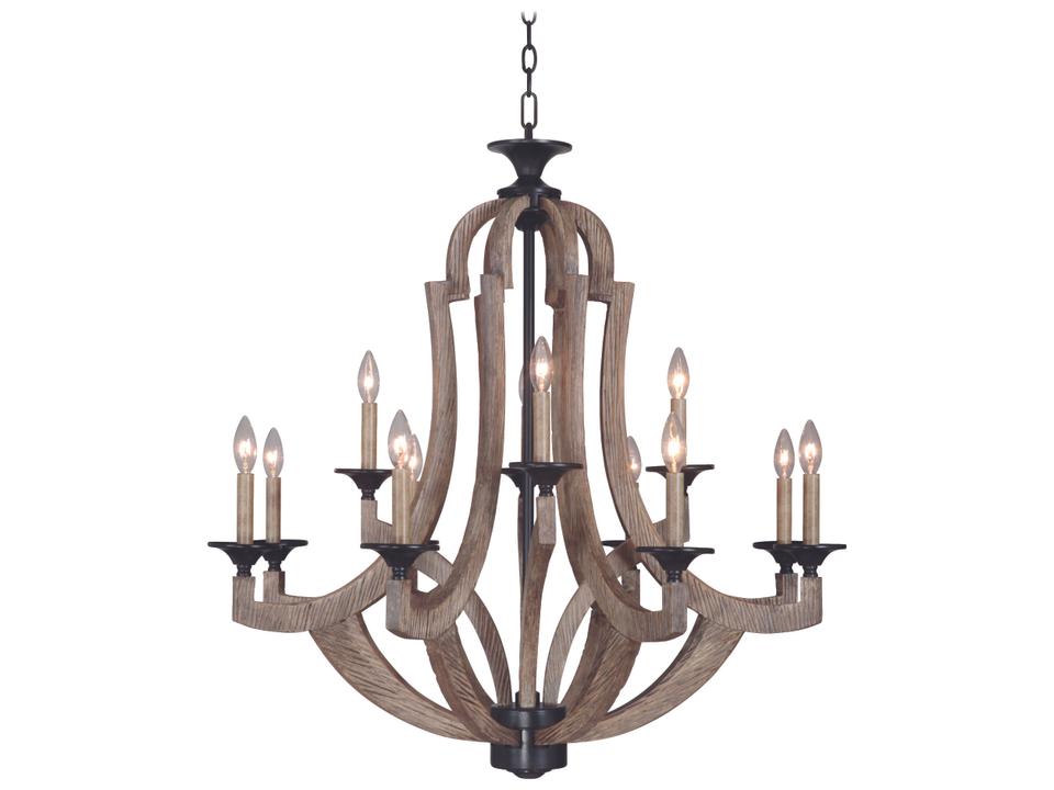 12-Light Winton Chandelier in Weathered Pine and Bronze