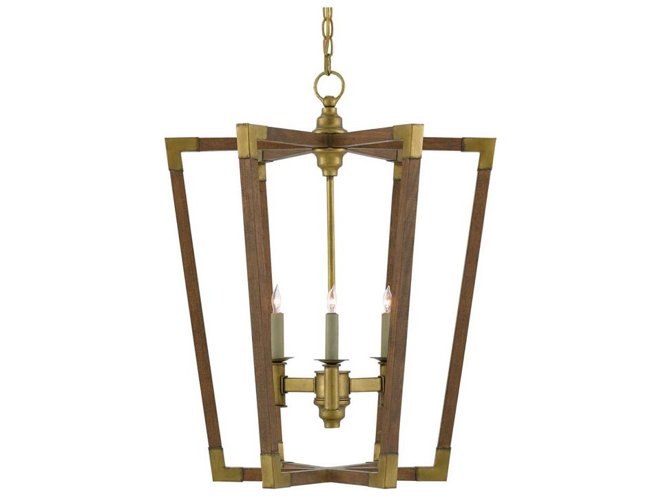 Vistas 3-Light Chestnut Brass Wood Candelabra Geometric Chandelier