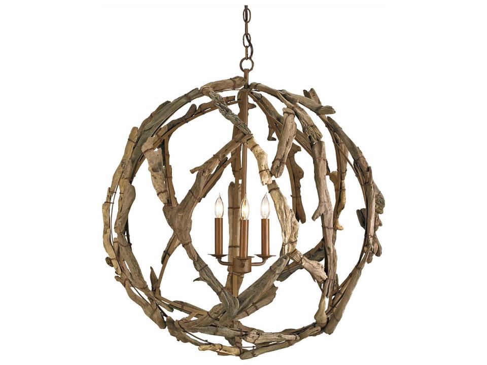 Vistas 3-Light Natural Wood Globe Chandelier