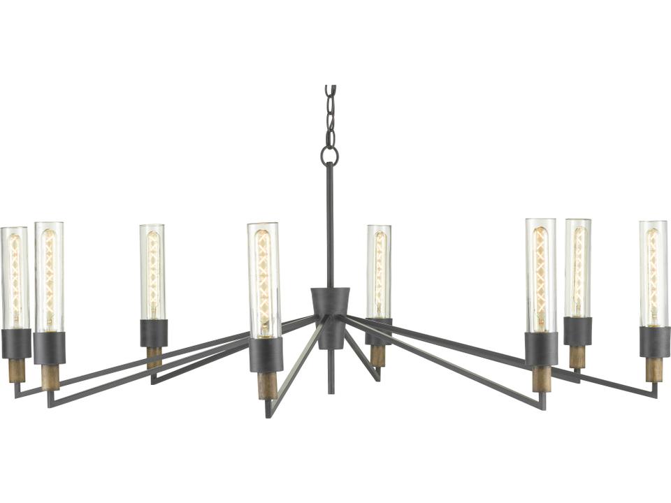 Delgado 8-Light Antique Black Reclaimed Wood Glass Chandelier