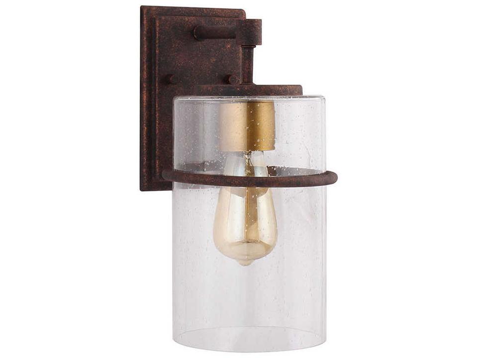Brandel 1-Light Outdoor Wall Light in Rust with Clear Seedy Glass