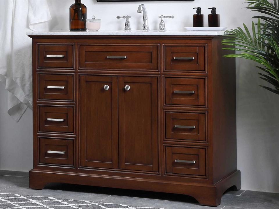 Americana 42-Inch Single Bathroom Vanity Teak with Carrara Marble Top