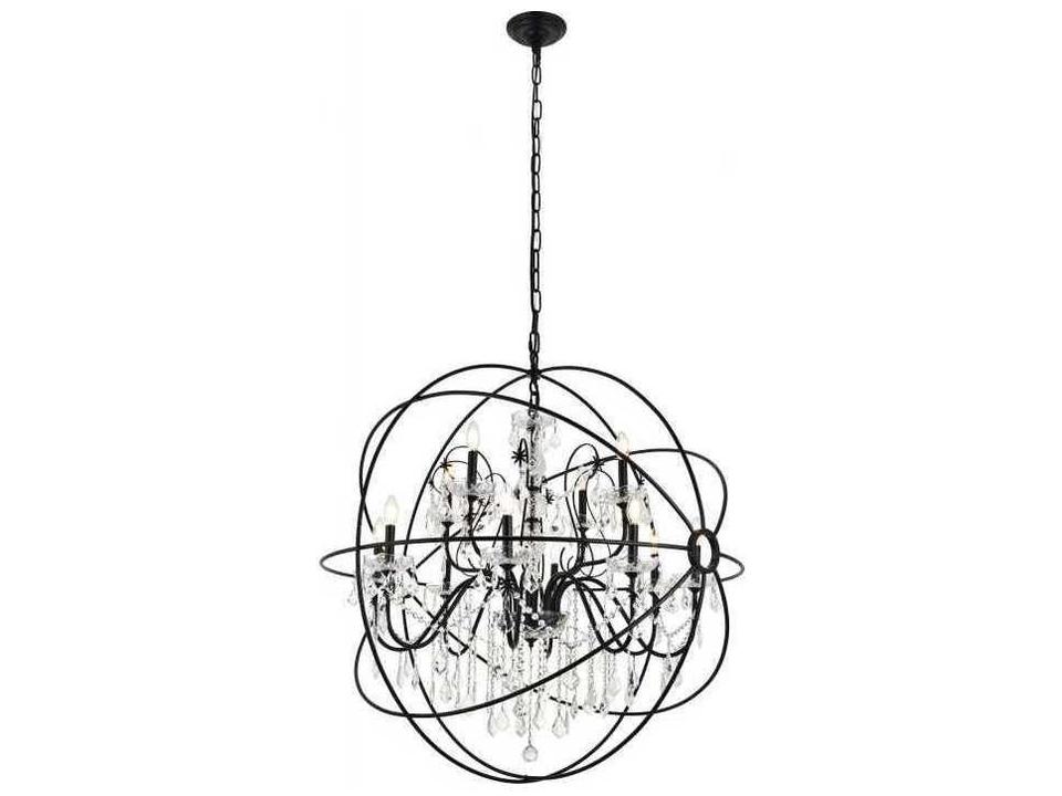 Cordelia 12-Light Black Clear Crystal Globe Chandelier
