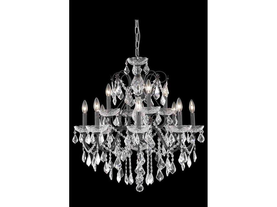 St. Francis 12-Light Candelabra Tiered Chandelier in Dark Bronze with Clear Royal Cut Crystal