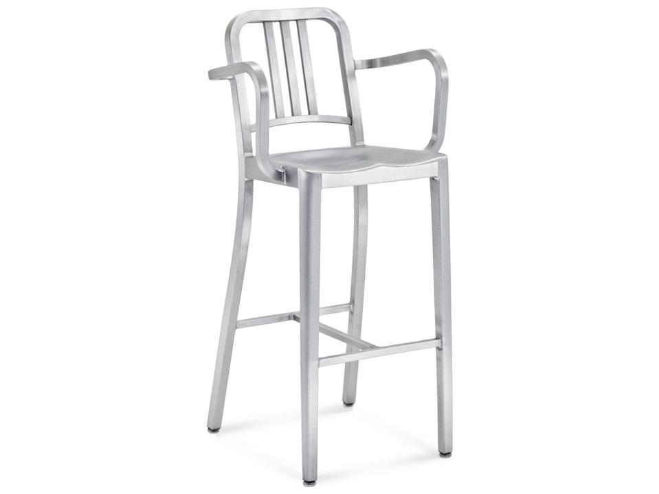 Navy Recycled Aluminum Bar Stool in Brushed Finish