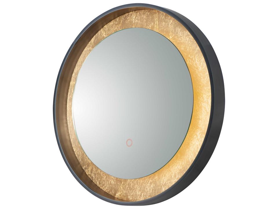 Floating Round LED Mirror Gold Leaf and Black with Touch Dimmer