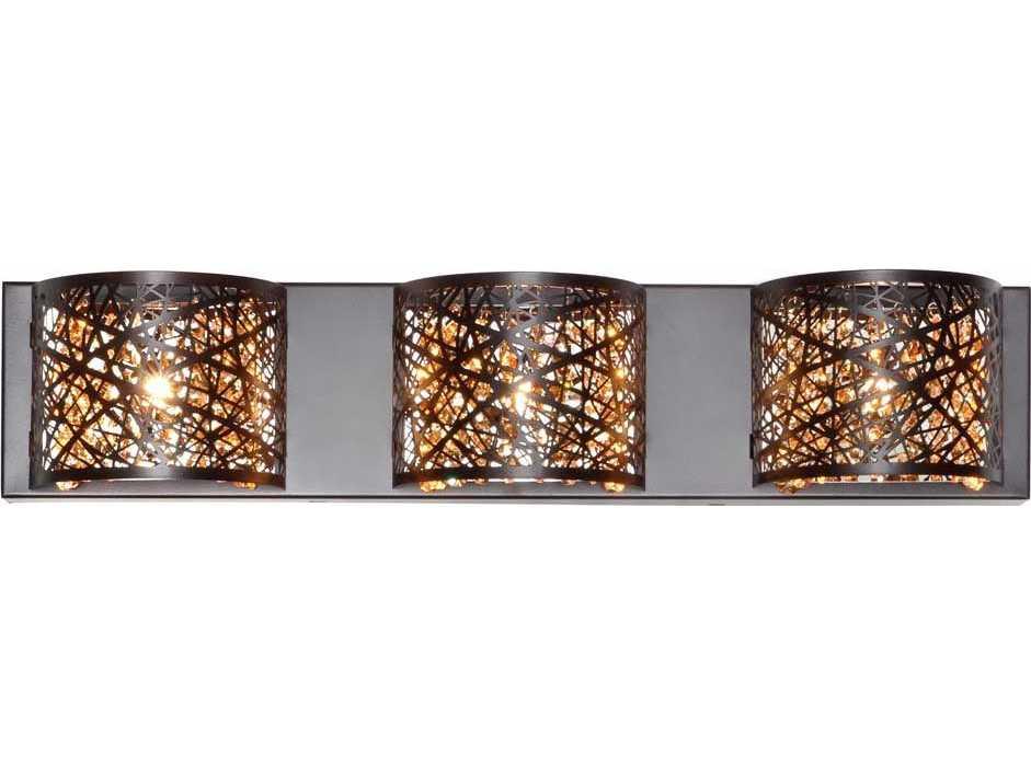 Inca 3-Light LED Bath Vanity Wall Sconce in Bronze with Cognac Glass and Crystal Detail