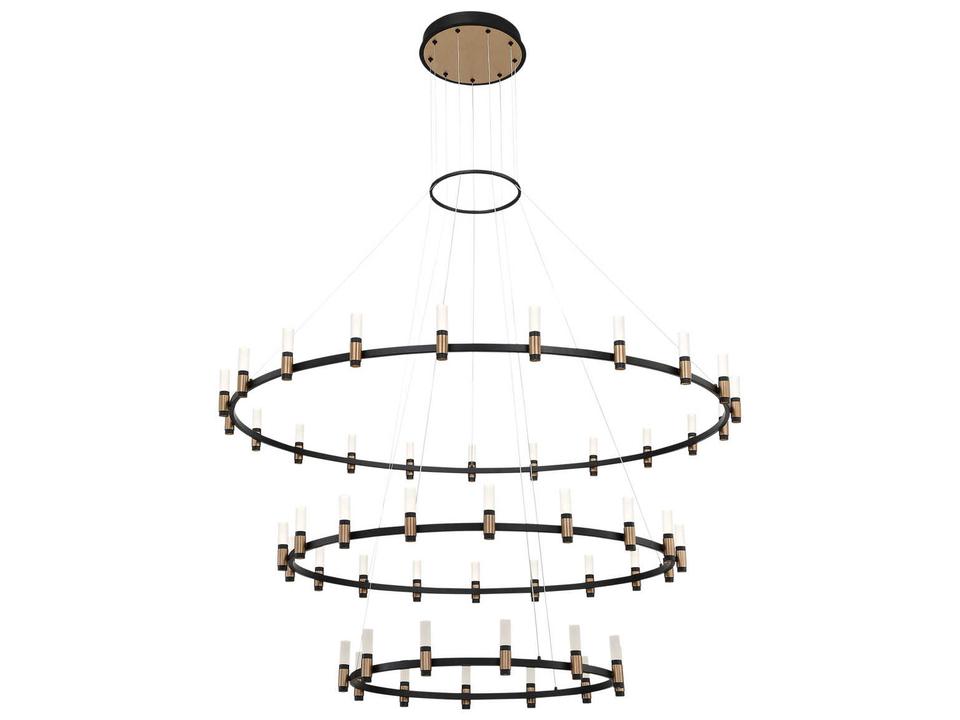 Albany 51-Light 60-Inch 3-Tier LED Chandelier in Deep Black and Brass