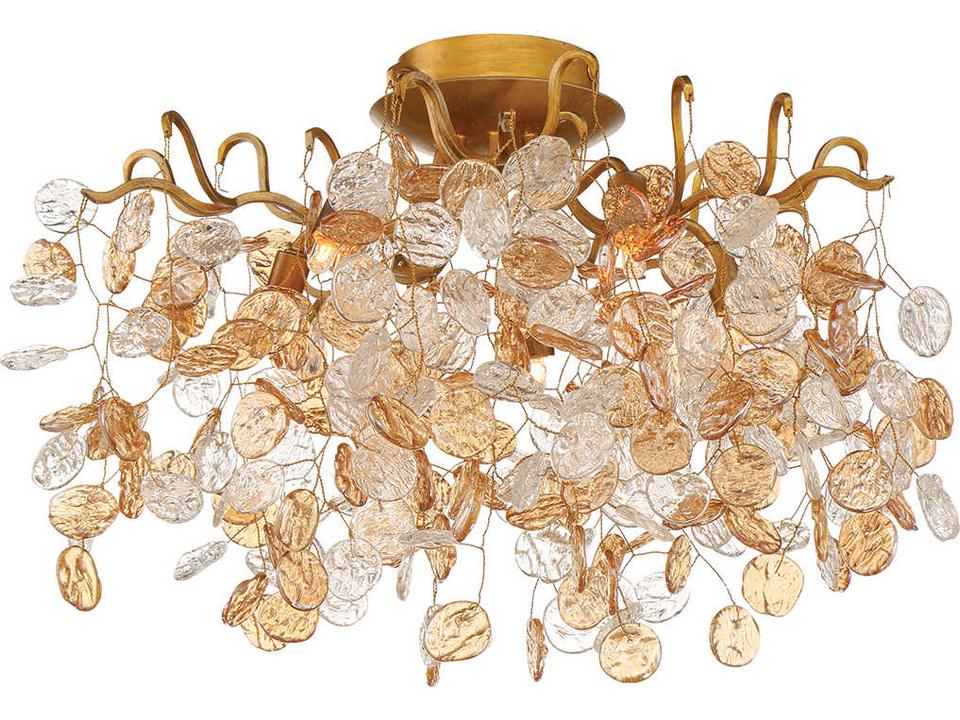 Campobasso 5-Light Antique Gold Glass Semi Flush Mount
