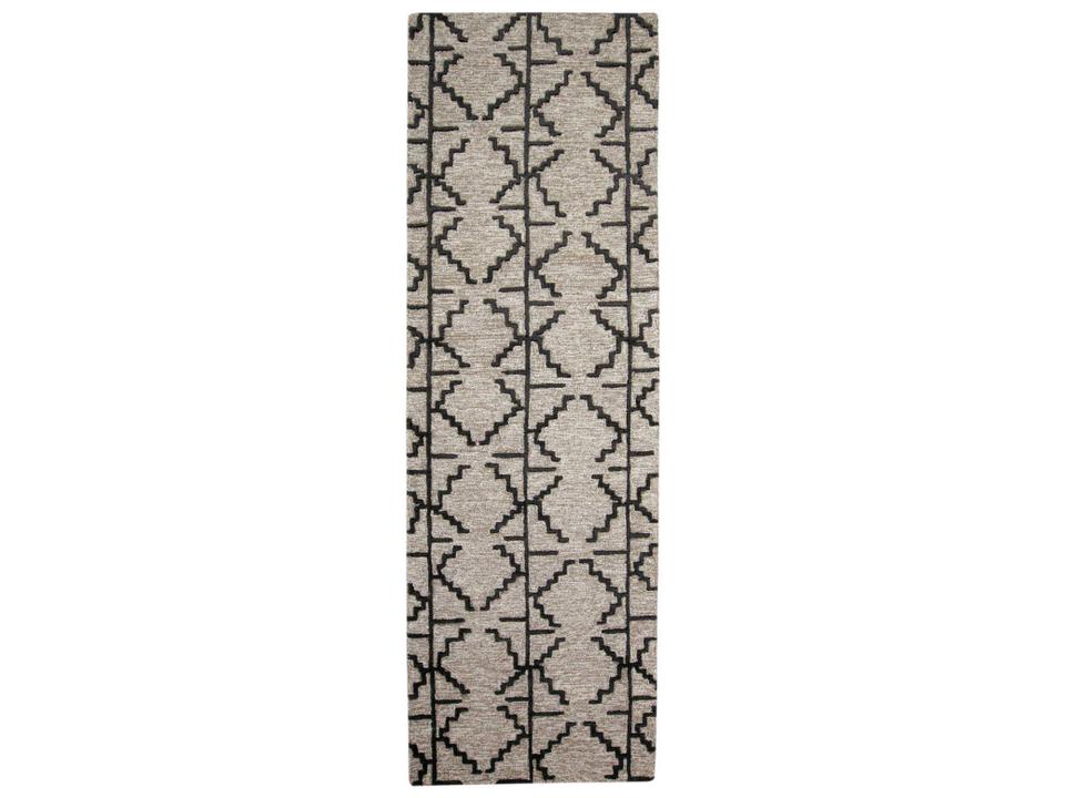 Enzo Geometric Hand-Tufted Wool Runner Area Rug in Charcoal Gray