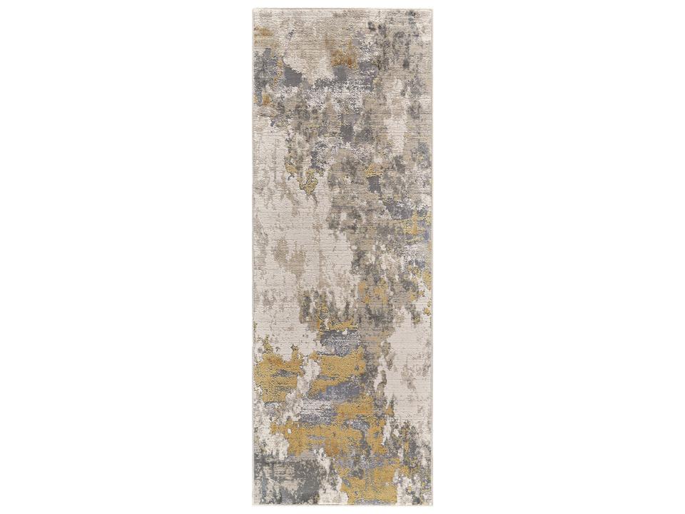 Waldor Abstract Power-Loomed Runner Area Rug in Gold and Birch