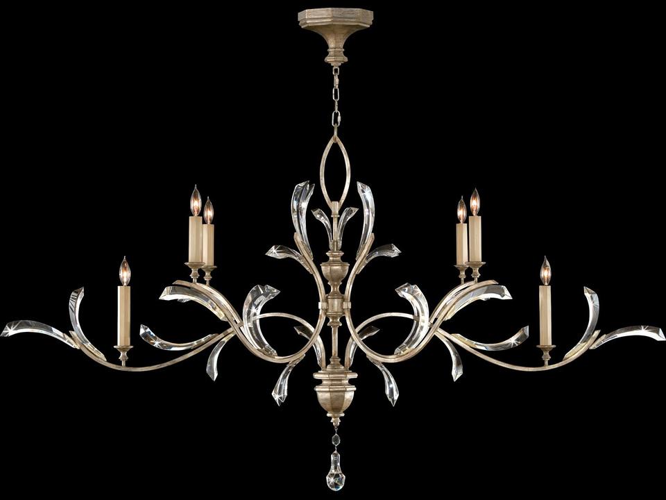 Beveled Arcs 6-Light Silver Crystal Candelabra Tiered Chandelier