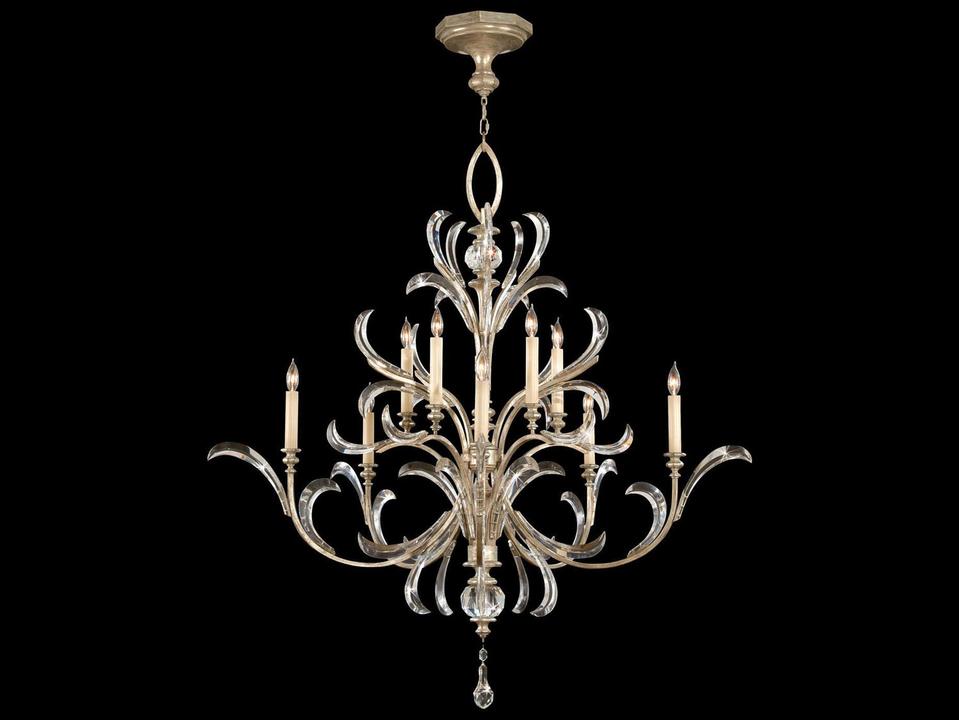Beveled Arcs 10-Light Silver Crystal Candelabra Chandelier