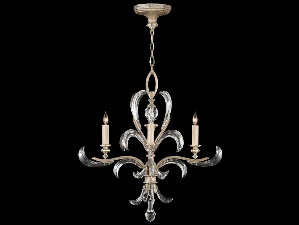 Beveled Arcs 4-Light Silver Crystal Candelabra Chandelier