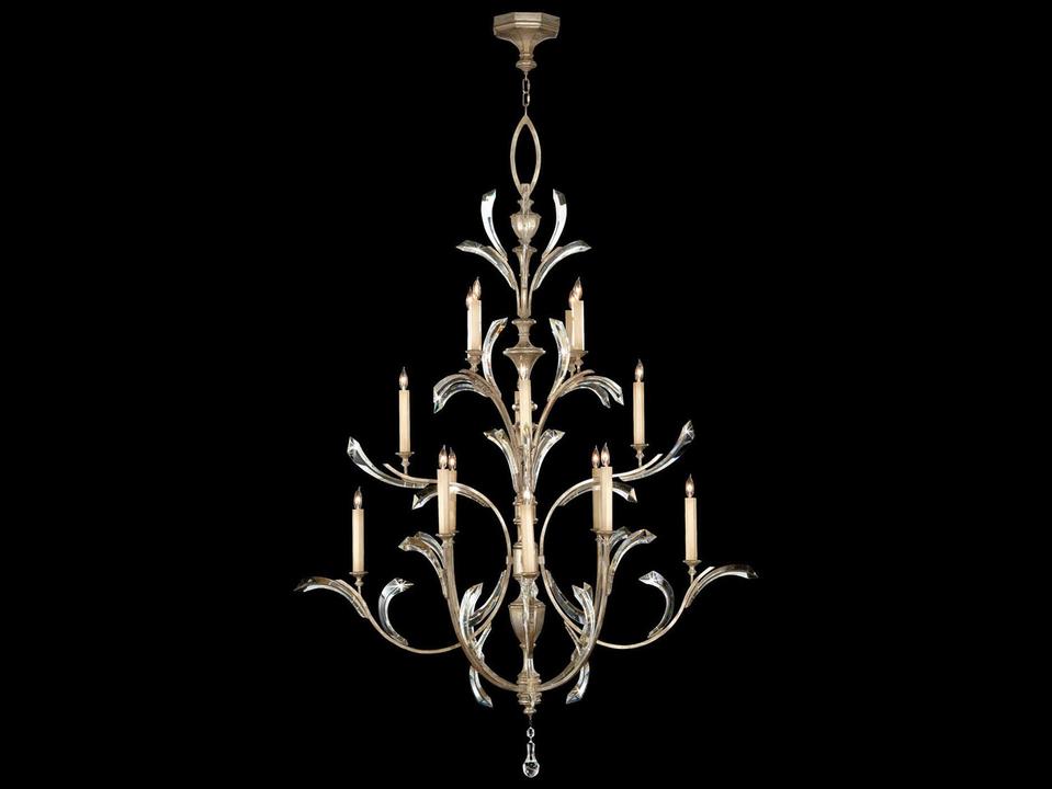 Beveled Arcs 16-Light Silver Crystal Candelabra Tiered Chandelier