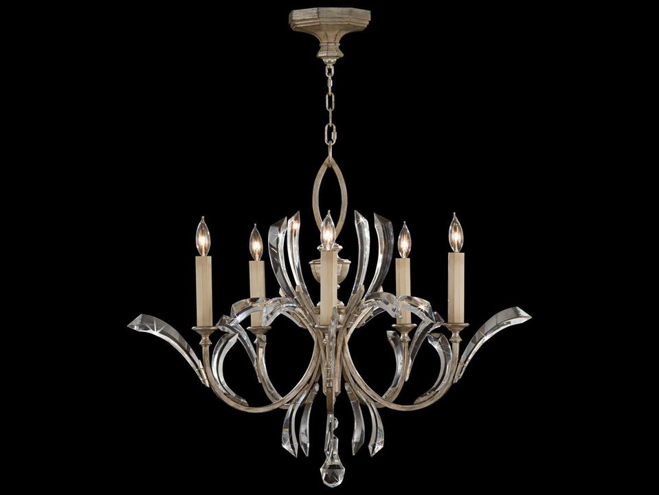 Beveled Arcs 5-Light Silver Crystal Candelabra Chandelier