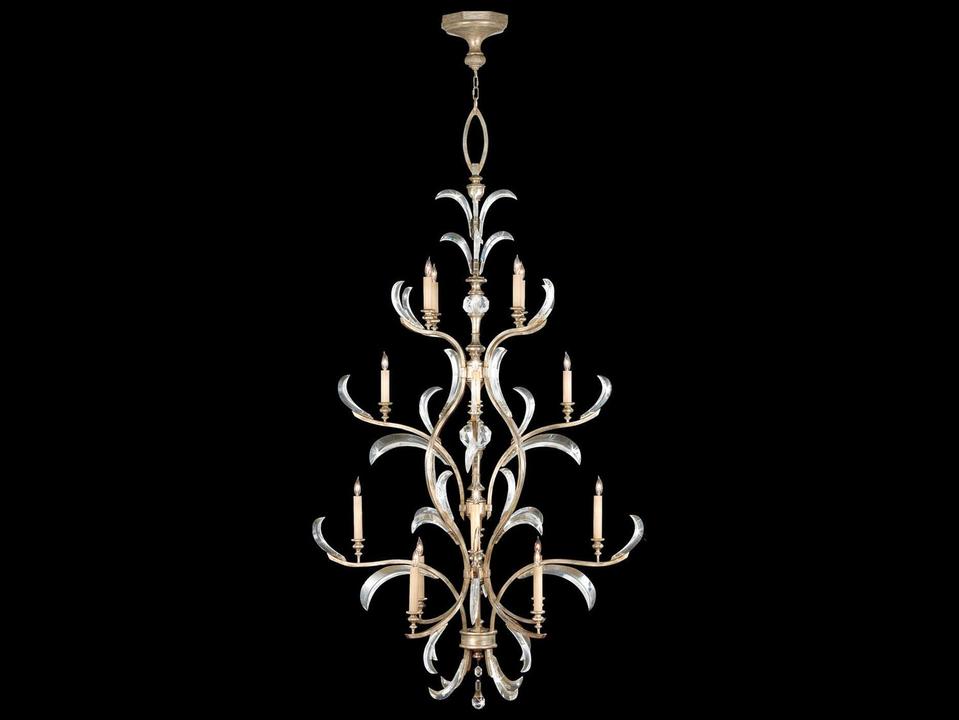 Beveled Arcs 16-Light Silver Crystal Candelabra Tiered Chandelier