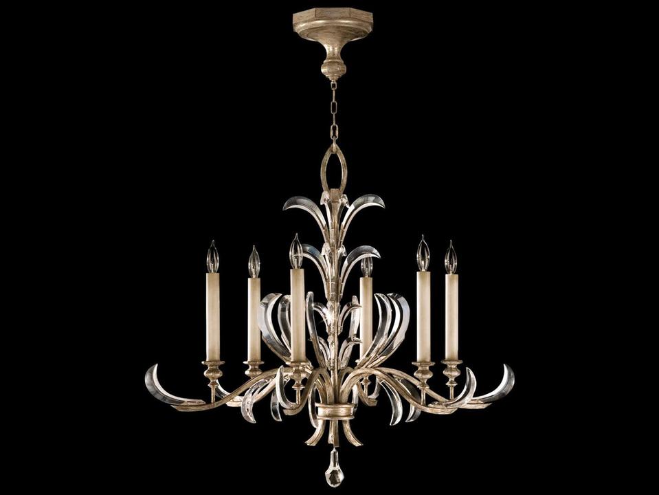 Beveled Arcs 6-Light Silver Crystal Candelabra Chandelier