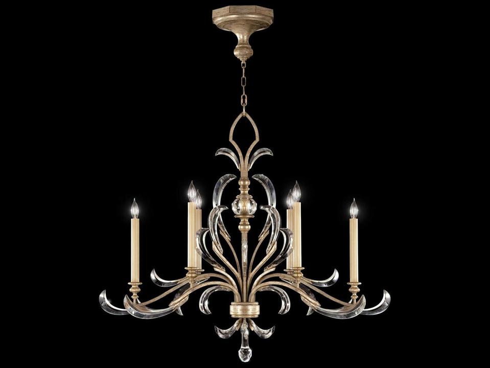 Beveled Arcs 6-Light Silver Crystal Candelabra Chandelier